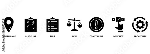 Regulation. Chart with keywords and icons 