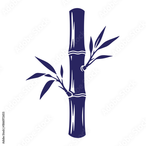 Bamboo plant with leaves isolated on transparent background  a single stem with nodes and branches