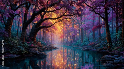 Serene Autumn Forest with Colorful Leaves and Reflective Water