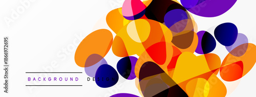 Abstract colorful shapes overlap, creating vibrant background design. Orange, purple, red tones dominate composition. Modern aesthetic.