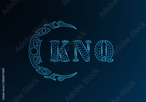 Low poly letter logo KNQ design. KNQ letter logo low poly vector design on blue color gradient background. KNQ logo low poly design