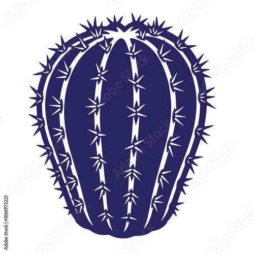Blue cactus illustration with spines on white background