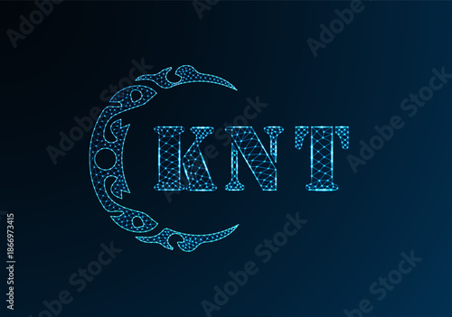 Low poly letter logo KNT design. KNT letter logo low poly vector design on blue color gradient background. KNT logo low poly design