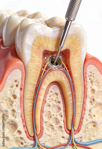 Endodontic Procedure Visualization Showing Infected Tooth Pulp