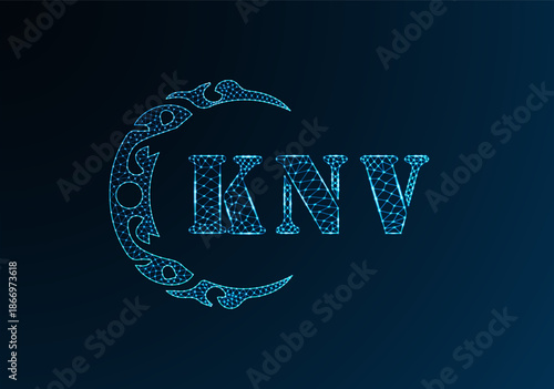 Low poly letter logo KNV design. KNV letter logo low poly vector design on blue color gradient background. KNV logo low poly design