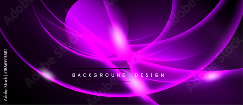 Abstract purple design features flowing lines, bright highlights. Dark background enhances luminous curves, creating dynamic visual effect.