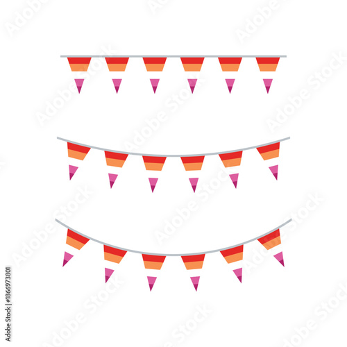 Orange, white, and pink colored party bunting, as the colors of the lesbian flag. LGBTQI concept. Flat design illustration.