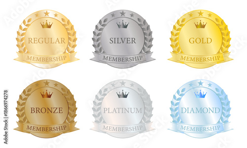 REGULARからDIAMONDまでの会員ランクメダル6種セット｜金銀銅のクラシック認証バッジ
