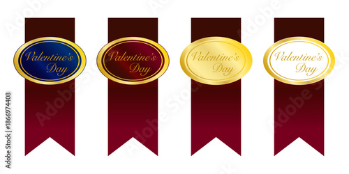 縦リボン型バレンタインデーバッジセット｜楕円メダル付きのクラシック装飾アイコン