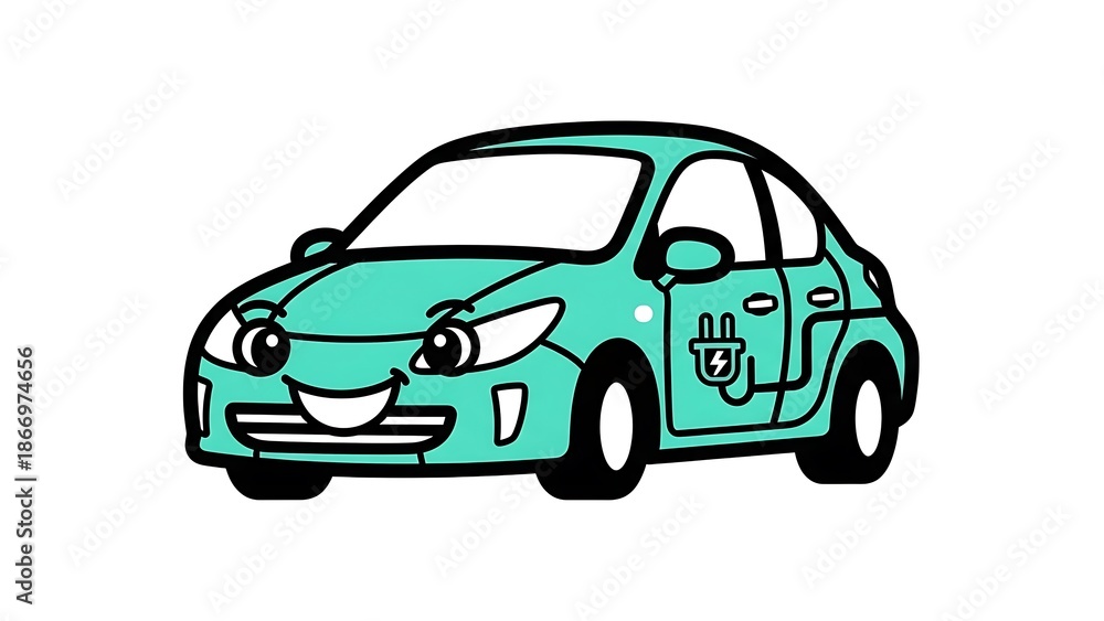 Fototapeta premium Cartoon Car Character with Smiling Face.