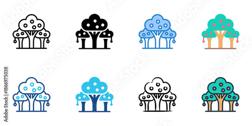 Orchard icons set multiple style collection. Editable stroke 
