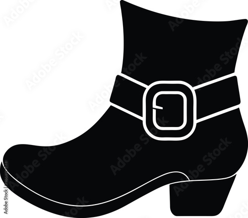 Black silhouette of a leprechaun boot with curled pointed toe and buckle