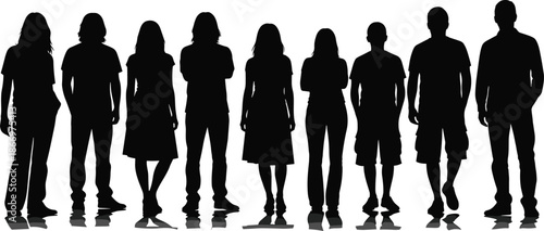 Silhouetted Group of Diverse People Standing Together in Unity, Representing Community, Inclusion, and Social Connection for Design Use