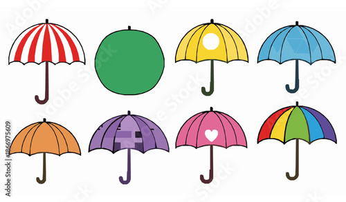 Cartoon umbrella set for kids rainy season flat vector illustration