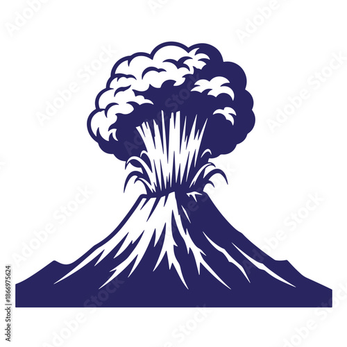 Erupting volcano with smoke and ash cloud  natural disaster illustration