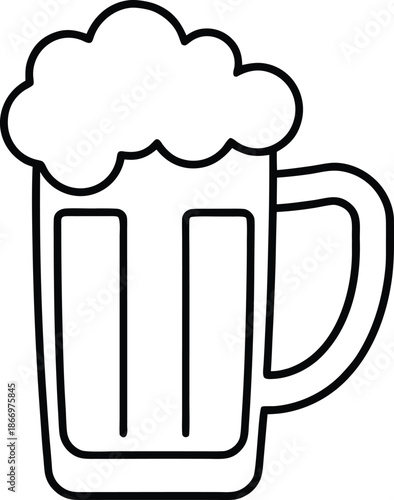Irish beer mug with foamy head line art drink