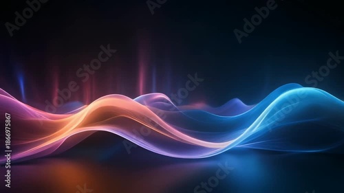 A vibrant wave pattern illuminated with neon colors on a dark background