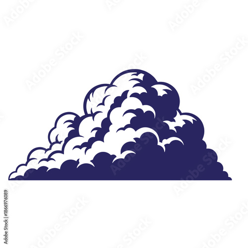 Graphic illustration of dark blue and white cloud formation in the sky  weather icon