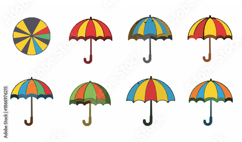 Colorful cartoon umbrellas set vector illustration for rainy season