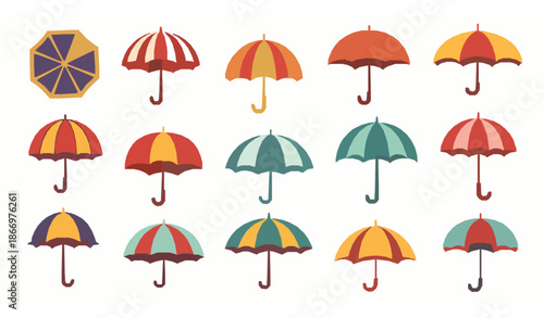 Cute colorful umbrella collection flat vector autumn spring rain design