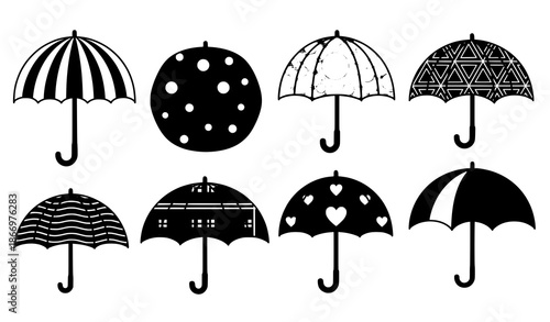 Cartoon umbrella set for kids rainy season flat vector illustration