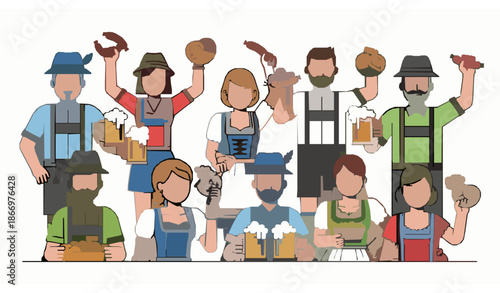 Oktoberfest celebration illustration with Bavarian clothing beer and food