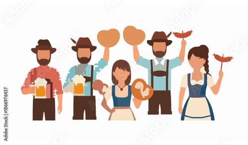 Oktoberfest people illustration traditional German beer festival vector