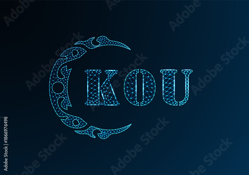 Low poly letter logo KOU design. KOU letter logo low poly vector design on blue color gradient background. KOU logo low poly design