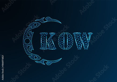Low poly letter logo KOW design. KOW letter logo low poly vector design on blue color gradient background. KOW logo low poly design