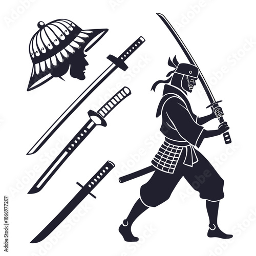 Samurai warrior with swords