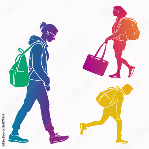 Silhouettes of travelers with bags