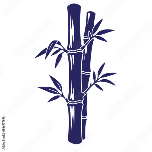 Illustration of a blue bamboo plant with leaves on a white background  symbolizing nature and serenity