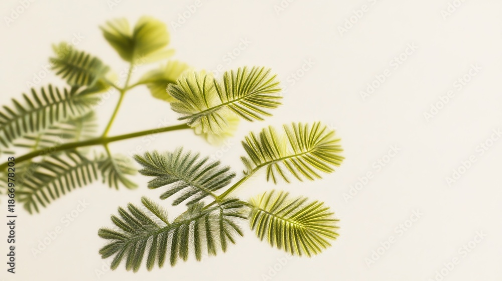 Fototapeta premium pudica. Mimosa pudica plant with leaves closing after being touched. gardening catalogs, home-decor guides, designed for home decor and floral branding and gardening and botanical catalogs.