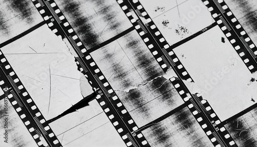 Vintage Film Negative Strips on White Background with Scratches