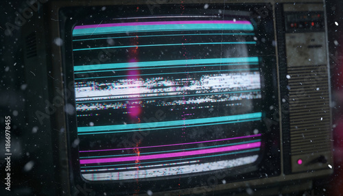 Retro Television with Glitch Effect Displaying Colorful Distortion