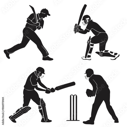 Cricket players in action