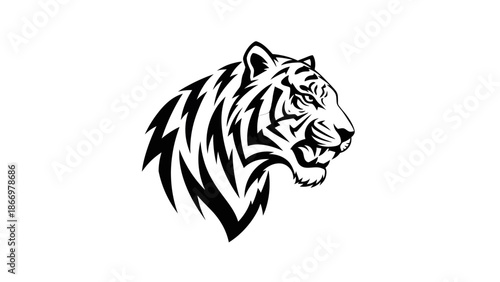 Fierce Tiger Head Illustration with Sharp Stripes and Roaring Mouth.
