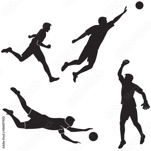 Silhouettes of soccer players in action