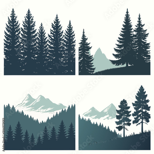 Mountainous forest silhouettes