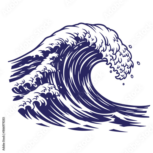 large ocean wave with white foam cresting and falling in a dynamic movement  sea wave crashing in a powerful motion