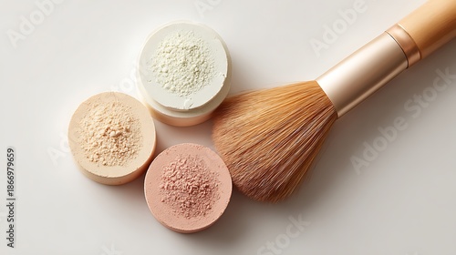Cosmetic Powder Shades and Makeup Brush Peach, Beige, and Mint Tone for Beautiful Skin