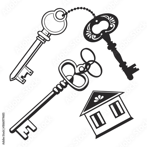 Set of keys and house illustration