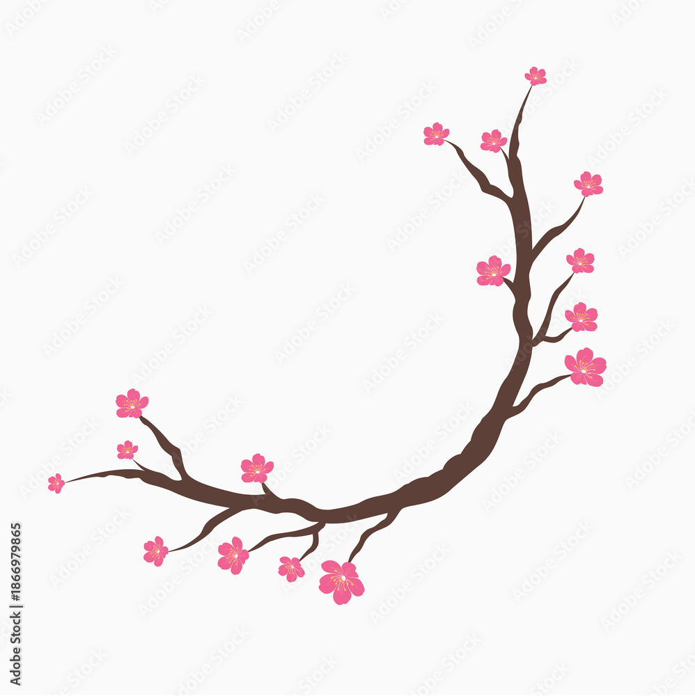 Fototapeta premium Vibrant Rose Pink Peach Blossom Wreath on White Background for Modern Spring Floral Illustration