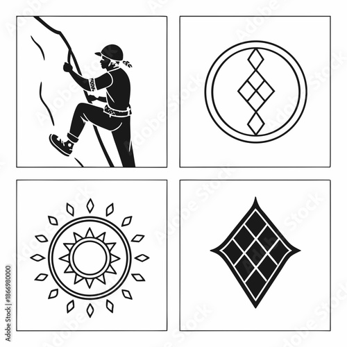 Abstract symbols and climbing illustration
