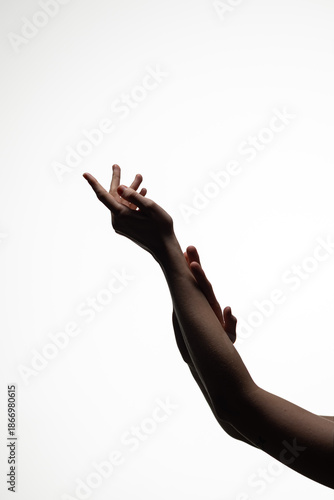 Wallpaper Mural A pair of hands posed gracefully in mid-air against a clean white background, conveying motion, elegance, and artistic expression. Includes copy space Torontodigital.ca