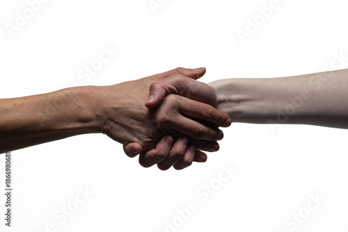 Wallpaper Mural Two hands clasping in a handshake, symbolizing agreement, unity, or trust, against a white background. Includes copy space for text or design elements Torontodigital.ca