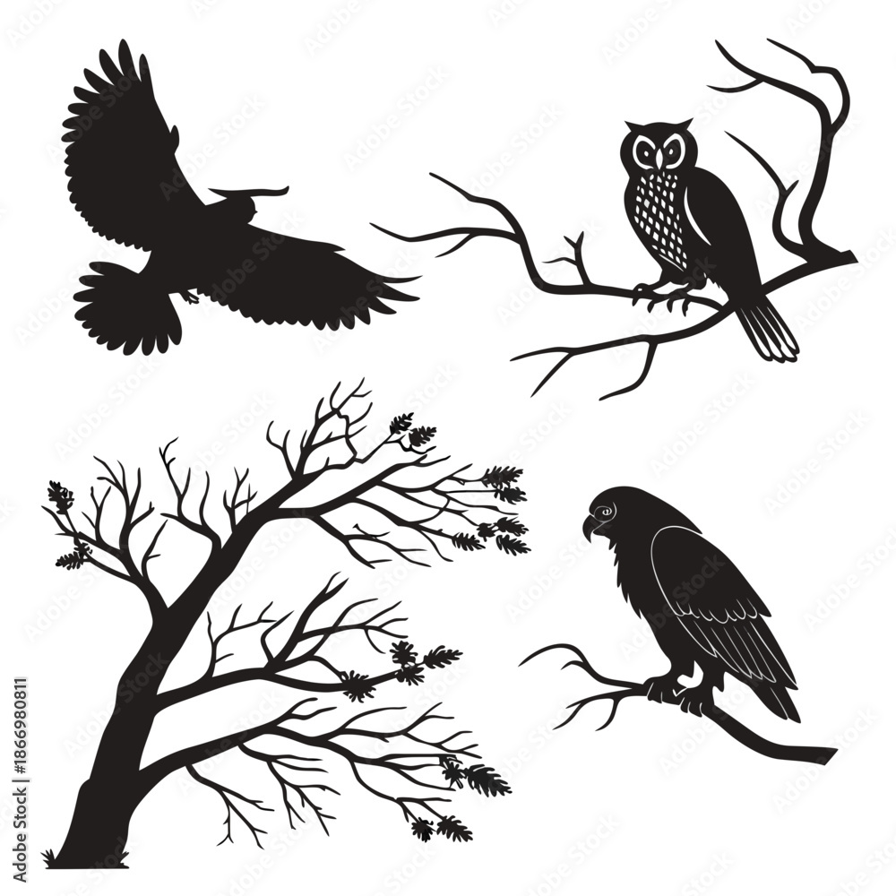 Obraz premium Silhouettes of birds on branches