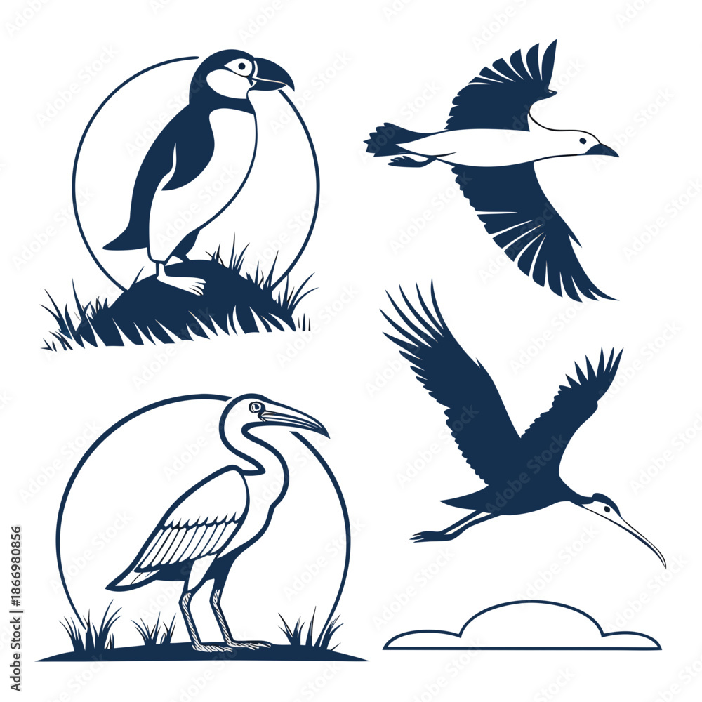 Fototapeta premium Bird silhouettes illustration