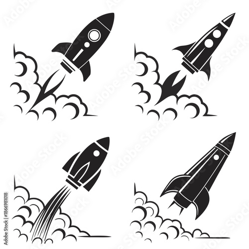 Four rockets launching into space