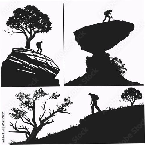 Silhouettes of hikers in nature